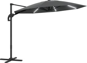 Outsunny Alumínium Napernyő LED Napelemes Ø300cm, Magasságban Állítható Napernyő Kézi Forgató Szerkezettel, UV50+ Vízálló, 360°-ban Forgatható Piac Na
