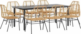 vidaXL 9 észes barna polyrattan üveg kerti étkezőgarnitúra