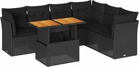 vidaXL 7 részes fekete polyrattan kerti ülőgarnitúra párnával
