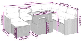 8 részes fekete polyrattan kerti ülőgarnitúra párnákkal