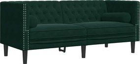 vidaXL 2 személyes sötétzöld bársony hengerpárnás Chesterfield kanapé