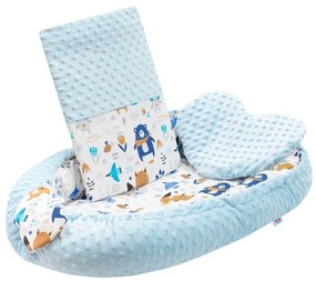 Luxus babafészek párnával és paplannal New Baby Minkyből kék