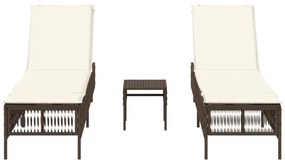 2 db barna polyrattan napozóágy asztallal