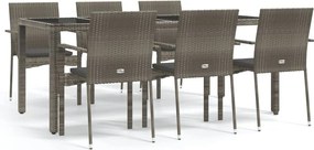vidaXL 7 részes szürke polyrattan kerti étkezőgarnitúra párnával