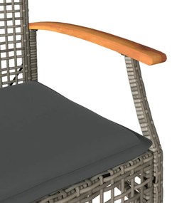 2 db szürke polyrattan és akácfa kerti szék párnákkal