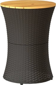 vidaXL fekete polyrattan és tömör fa kerti dob alakú kisasztal