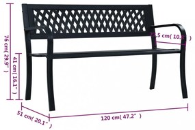 fekete acél kerti pad 120 cm