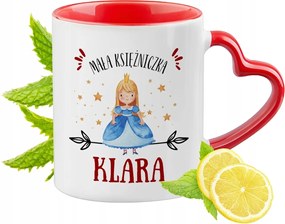 Piros bögre szív alakú füllel Klárának Ajándék