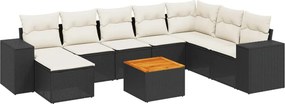 vidaXL 9 részes fekete polyrattan kerti ülőgarnitúra párnákkal