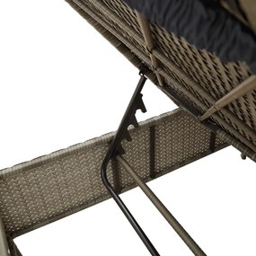 szürke polyrattan napozóágy asztallal és párnával