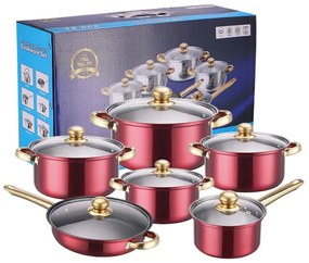12 részes inox edénykészlet piros G11