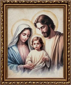 Vászonkép 29x24 Szent Család Jézus Krisztus József Mária Arany Díszített Keret