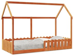 viaszbarna tömör fenyőfa házikó gyerekágykeret 90 x 200 cm