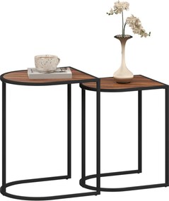 HOMCOM 2 darabos Kávézóasztal Szett, Négyzet Alakú Oldalsó Asztal, Kávézóasztal Acél Vázal, Rakható Kávézóasztal, Nappaliba, 20 kg Teherbírásig, Barna