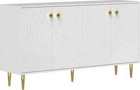 HOMCOM Fehér Büfé Szekrény Állítható Polcokkal, Domború Ajtókkal, Modern Büfé Nappaliba, Konyhába, Étkezőbe, 140 x 35 x 77,5 cm | Aosom