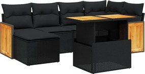 vidaXL 7 részes fekete polyrattan kerti ülőgarnitúra párnával