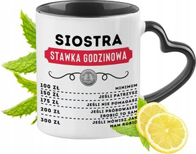 Nővérnek Fekete Bögre Szív Alakú Füllel Ajándék Nyomtatott