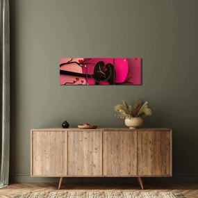 Kép - Szerelmes madarak (órával) (90x30 cm)