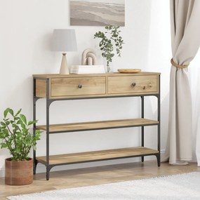 Konsole asztal Művészi tölgy 100x25x75 cm Szerelt fa &amp; acél