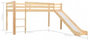 Fenyőfa gyermek galériaágy-keret csúszdával/létrával 97x208 cm