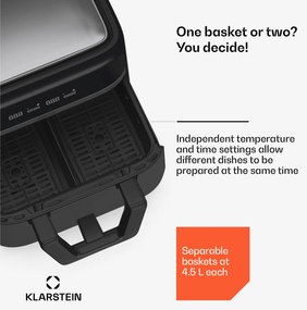 Klarstein VitaFry Duo Elegance, forrólevegős fritőz, 2850 W, 9 l, 2 főzőzóna, 6 program