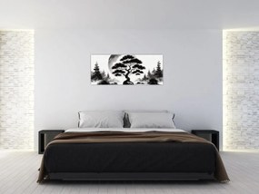 Kép – Fekete-fehér bonsai (120x50 cm)