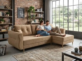 Kihúzható kétoldalas L alakú ülőgarnitúra SILVIANO 230x140 cm, bézs