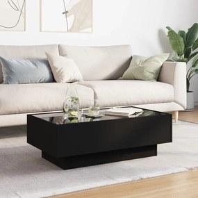 Fekete szerelt fa dohányzóasztal LED-del 90 x 50 x 30 cm