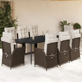 9 részes barna polyrattan kerti étkezőgarnitúra párnákkal