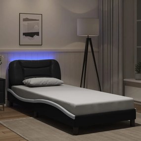 fekete és fehér műbőr ágykeret LED-világítással 80 x 200 cm