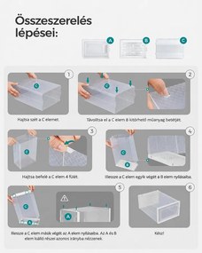 Cipőtartó, 18 db egymásra rakható cipősdobozok, műanyag cipőrendező, átlátszó