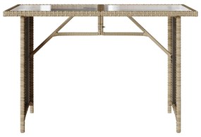 bézs polyrattan üveglapos kerti asztal 110x68x70 cm