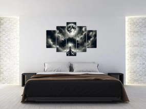 Kép – Fekete-fehér fa teliholdban (150x105 cm)