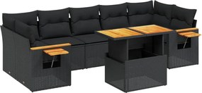 vidaXL 8 részes fekete polyrattan kerti ülőgarnitúra párnákkal