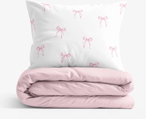 Goldea pamut ágyneműhuzat duo - rózsaszín masnik, púderrózsaszín hátoldal 140 x 200 és 70 x 90 cm