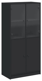 fekete szerelt fa magasszekrény ajtókkal 68x37x142 cm