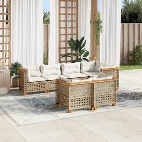 7 részes bézs polyrattan kerti ülőgarnitúra párnákkal
