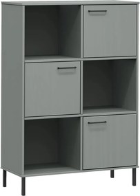 vidaXL OSLO szürke tömör fa könyvszekrény fém lábakkal 90x35x128,5 cm