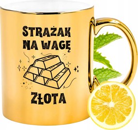 Prémium Arany Csillogó Bögre Tűzoltó Ajándék Nyomtatott Fotóval