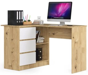 Sarok íróasztal - Akord Furniture - 124 cm - arany tölgy / fehér (bal)