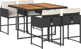 vidaXL 5 részes fekete polyrattan kerti étkezőgarnitúra párnákkal