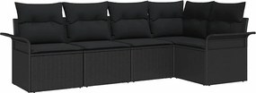 vidaXL Kerti Kanapé Szett tárolóval 5 pcs Fekete polirattan