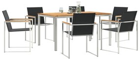 7 Darabos Kerti Étkező Szett Tömör Tíkfából, Kültéri Étkező Asztal 150x90x75 cm Tömör Tíkfából