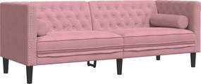 vidaXL 3 személyes rózsaszín bársony Chesterfield kanapé párnákkal