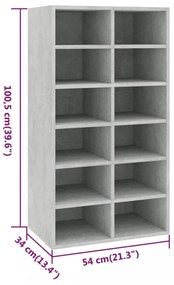 betonszürke szerelt fa cipőtartó 54 x 34 x 100,5 cm