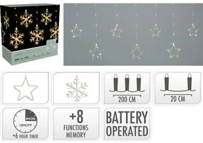 Kültéri fényfüzér Snowflakes, 200x60cm, LED, melegfehér, időzítő, 8 funkció, elemes, 200 cm