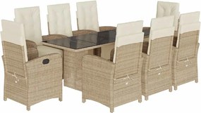 vidaXL 9 részes bézs polyrattan kerti étkezőgarnitúra párnákkal