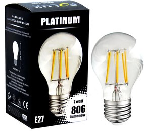 Led izzó bura E27 7W b.meleg 3000K 806lm átlátszó Platinum