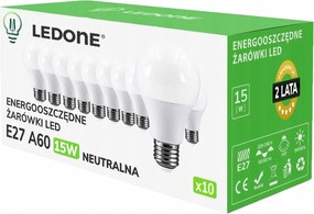 10x Led izzó E27 A60 15W fehér szín Semleges Prémium Led szett
