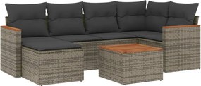 vidaXL 7 részes szürke polyrattan kerti ülőgarnitúra párnákkal